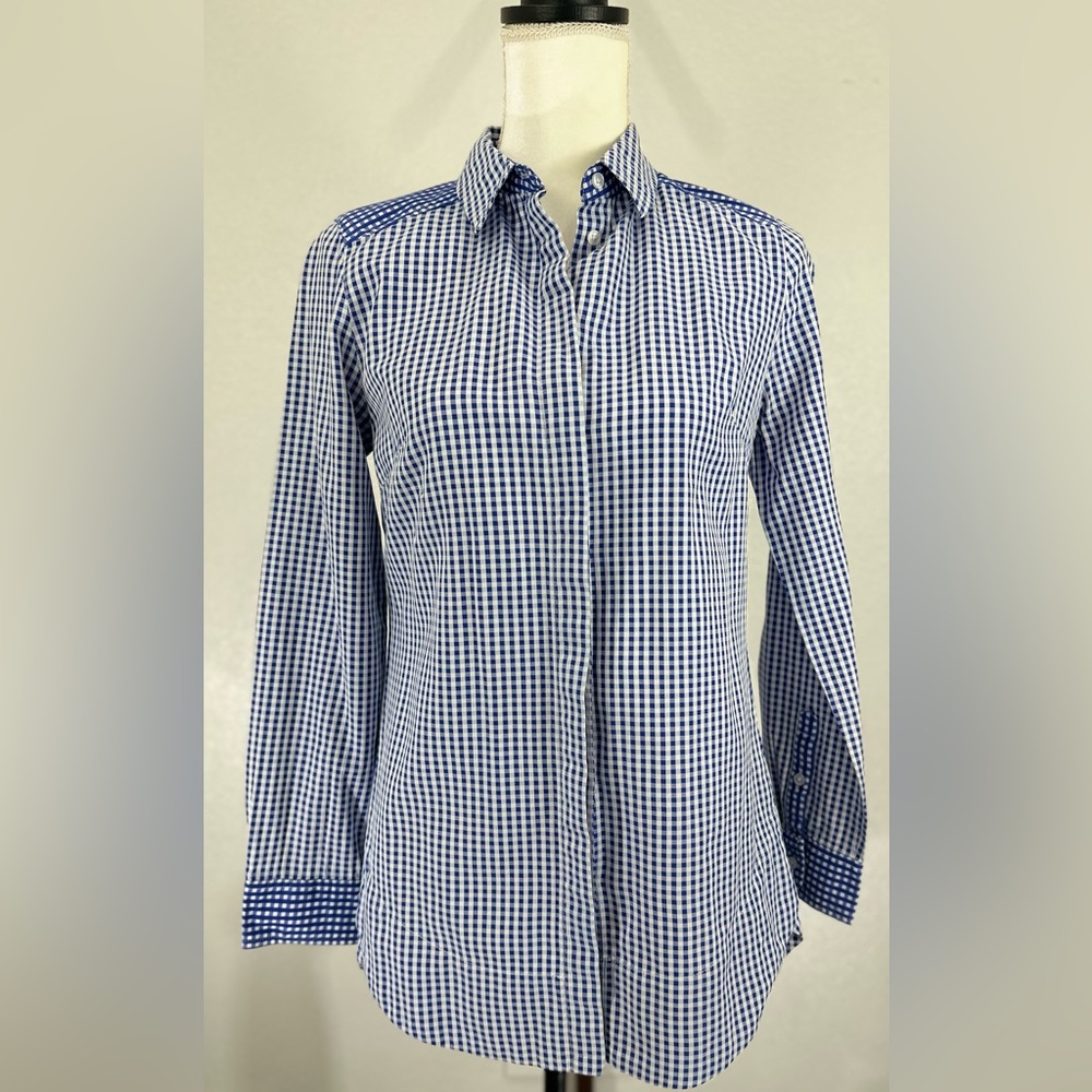Tyler Boe Women's Size 4 Sherri Blue White Gingham Button Down Top